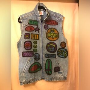 Denim Vest with Colorful Graphics
